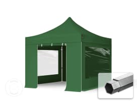 3x3 m Tonnelle pliante Alu, PES 800, côtés panoramiques, vert foncé 3x3 m Tonnelle pliante Alu, PES 800, côtés panoramiques, vert foncé