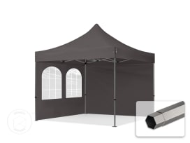 3x3 m Tonnelle pliante Acier, PES 750, côtés avec fenêtres, gris foncé