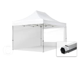 3x4,5 m Tonnelle pliante Alu, PES 800, côtés panoramiques, blanc