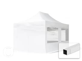 3x4,5 m Tonnelle pliante Acier, PES 700, côtés panoramiques, blanc