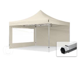 4x4 m Tonnelle pliante Alu, PES 800, côtés panoramiques, crème
