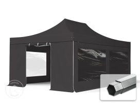 4x6 m Tonnelle pliante Alu, PVC 850, côtés panoramiques, noir