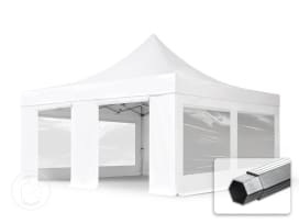 5x5 m Tonnelle pliante Alu, PVC 850, anti-feu, côtés panoramiques, blanc