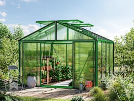 311 x 311 cm Serre de jardin, revêtement par poudre vert, incl. kit d'accessoires Pro 2 311 x 311 cm Serre de jardin, revêtement par poudre vert, incl. kit d'accessoires Pro 2