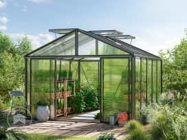 311 x 385 cm Serre de jardin, revêtement par poudre anthracite 311 x 385 cm Serre de jardin, revêtement par poudre anthracite