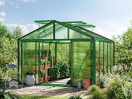 311 x 385 cm Serre de jardin, revêtement par poudre vert 311 x 385 cm Serre de jardin, revêtement par poudre vert