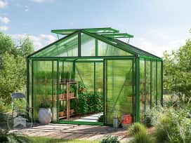 311 x 311 cm Serre de jardin, revêtement par poudre vert 311 x 311 cm Serre de jardin, revêtement par poudre vert