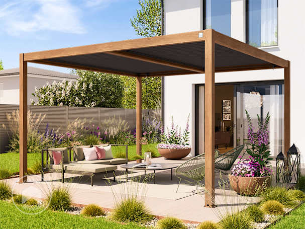 4x4m Pergola aspect bois, lames en anthracite orientables 4x4m Pergola aspect bois, lames en anthracite orientables
