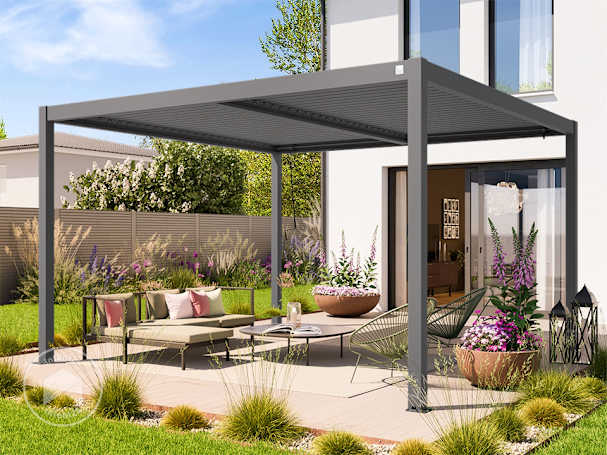 4x4m Pergola gris-perle, lames en orientables 4x4m Pergola gris-perle, lames en orientables