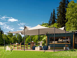 Tente nomade 4,5 x 6  m, avec set de poteaux en aluminium, sable