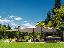 Tente nomade 7,5 x 7,5  m, avec set de poteaux en aluminium, sable