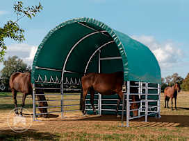 3x3 m Abri cheval, Bâche PVC, vert foncé, type de sol : terre