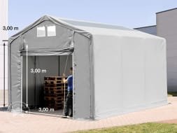 4x6m Hala namiotowa - 3,0 m wysokość ścian bocznych z podciąganą do góry bramą i świetlikami dachowymi, PVC 550
