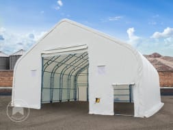 12,2x12m Hala namiotowa z konstrukcja kratownicy z 4,73x5,3 m bramą, PVC trudnopalny 720 biały