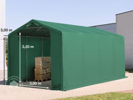 4x8m Hala namiotowa - 3,0 m wysokość ścian bocznych z bramą na zamek błyskawiczny, PVC 850, ciemnozielony, bez statyki 4x8m Hala namiotowa - 3,0 m wysokość ścian bocznych z bramą na zamek błyskawiczny, PVC 850, ciemnozielony, bez statyki