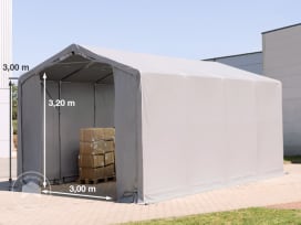 4x8m Hala namiotowa - 3,0 m wysokość ścian bocznych z bramą na zamek błyskawiczny, PVC 550