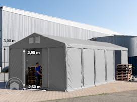 6x12m Namiot magazynowy - 3,0 m wysokość ścian bocznych z bramą przesuwną, PVC 850, szary, bez statyki