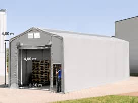 6x12m Hala namiotowa - 4,0 m wysokość ścian bocznych z podciąganą do góry bramą i świetlikami dachowymi, PVC 850, szary, bez statyki 6x12m Hala namiotowa - 4,0 m wysokość ścian bocznych z podciąganą do góry bramą i świetlikami dachowymi, PVC 850, szary, bez statyki