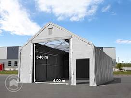 8x12m Hala namiotowa - 3 m wysokość ścian bocznych z 4x3,4m bramą, PRIMEtex 2300 z oknami dachowymi, szary, ze statyką (podłoże gruntowe) 8x12m Hala namiotowa - 3 m wysokość ścian bocznych z 4x3,4m bramą, PRIMEtex 2300 z oknami dachowymi, szary, ze statyką (podłoże gruntowe)