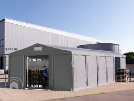 8x12m Namiot magazynowy - 3,0 m wysokość ścian bocznych z bramą przesuwną i swietlikami dachowymi, PVC 850, szary, bez statyki 8x12m Namiot magazynowy - 3,0 m wysokość ścian bocznych z bramą przesuwną i swietlikami dachowymi, PVC 850, szary, bez statyki