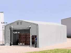 8x16m Hala namiotowa - 4,0 m wysokość ścian bocznych z podciąganą do góry bramą, PRIMEtex 2300, szary, bez statyki 8x16m Hala namiotowa - 4,0 m wysokość ścian bocznych z podciąganą do góry bramą, PRIMEtex 2300, szary, bez statyki