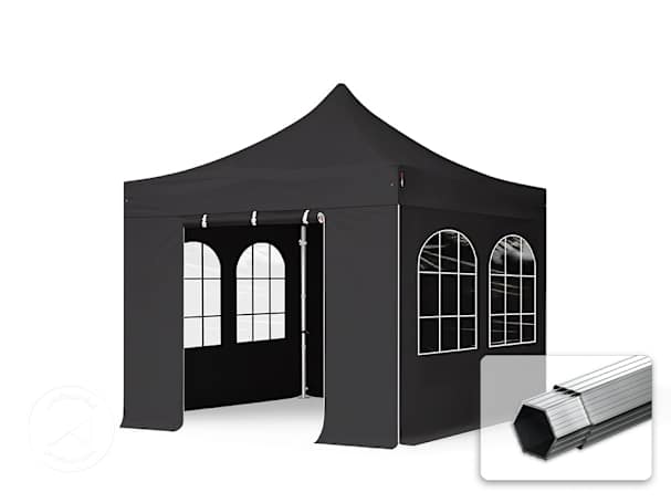 3x3 m Namiot Ekspresowy PROFESSIONAL Alu 40 mm, ze ścianami bocznymi, okna łukowe, czarny