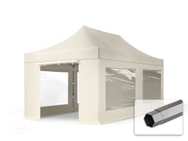 3x6 m Namiot Ekspresowy, PREMIUM Stal 40mm, ze ścianami bocznymi, okna panoramiczne, kremowy