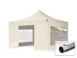 4x4m Namiot Ekspresowy PROFESSIONAL Alu 40mm, ze ścianami bocznymi, okna panoramiczne, kremowy