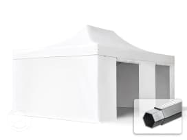 4x6 m Namiot Ekspresowy PROFESSIONAL Alu 50 mm, trudnopalny, ze ścianami bocznymi, bez okien, biały