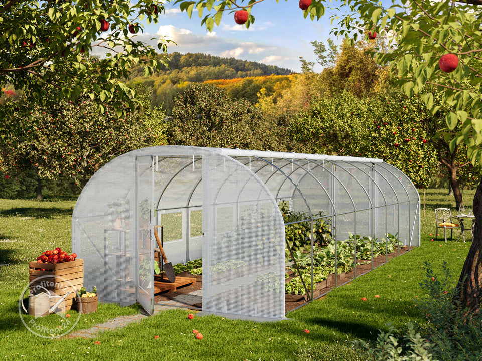TOOLPORT Tunnelkas Foliekas Folietunnel 4x10m winterbestendig met oprolbare ramen - PE 180g/m² groen transparant