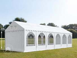 Partytent 3x12 m - 2,6m doorloop, PVC 1400, met Grondframe, wit Partytent 3x12 m - 2,6m doorloop, PVC 1400, met Grondframe, wit