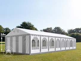Partytent 6x18 m - 2,6m doorloop, PVC 1400, met Grondframe, grijs-wit