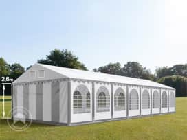 Partytent 6x24 m - 2,6m doorloop, PVC 1400, met Grondframe, grijs-wit Partytent 6x24 m - 2,6m doorloop, PVC 1400, met Grondframe, grijs-wit