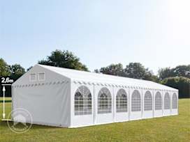 Partytent 5x20 m - 2,6m doorloop, PVC 800, met Grondframe, wit