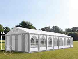 Partytent 6x28 m - 2,6m doorloop, PVC 1400, met Grondframe, grijs-wit Partytent 6x28 m - 2,6m doorloop, PVC 1400, met Grondframe, grijs-wit