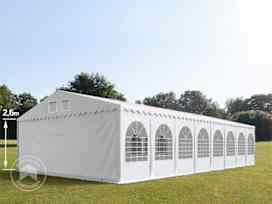 Partytent 8x20 m - 2,6m doorloop, PVC 1400, met Grondframe, wit