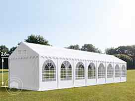 Partytent 4x24 m - 2,6m doorloop, PVC 1400, met Grondframe, wit