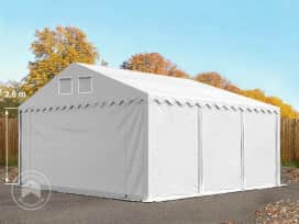 Opslagtent 5x6 m met ritssluitingen - 2,6m zijwandhoogte, PVC 800, met grondframe, wit, zonder statica (zekerheidspluspakket)
