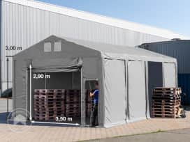 Opslagtent 6x8m met ophijsbare deur - 3,0m zijwandhoogte, PVC 850, met grondframe, grijs, zonder statica (zekerheidspluspakket) Opslagtent 6x8m met ophijsbare deur - 3,0m zijwandhoogte, PVC 850, met grondframe, grijs, zonder statica (zekerheidspluspakket)