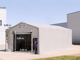 6x10 m Tenthal met ophijsbare deur - 3,0m zijwandhoogte, PRIMEtex 2300, met grondframe en brandvertragend certificaat