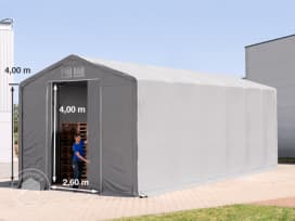 6x12 m Tenthal met schuifdeur - 4,0m zijwandhoogte, PRIMEtex 2300, met grondframe, grijs, zonder statica (Zekerheids Plus Pakket)