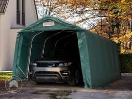 Garagetent 3,3x6,0 m - 2m hoogte van de ingang, PRIMEtex 2300, donkergroen, met statica - bodem aarde Garagetent 3,3x6,0 m - 2m hoogte van de ingang, PRIMEtex 2300, donkergroen, met statica - bodem aarde