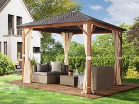 Tuinpaviljoen Forest Superior crème, 3x3m met eikenhoutlook Tuinpaviljoen Forest Superior crème, 3x3m met eikenhoutlook