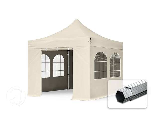3x3 m Easy up partytent met zijwanden (4 vensters), PROFESSIONAL alu 40mm, crème 3x3 m Easy up partytent met zijwanden (4 vensters), PROFESSIONAL alu 40mm, crème