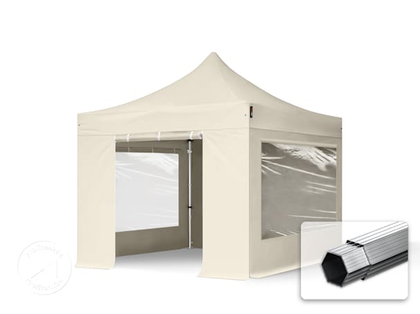 3x3 m Easy up partytent met zijwanden (2 panorama), PROFESSIONAL alu 40mm, crème 3x3 m Easy up partytent met zijwanden (2 panorama), PROFESSIONAL alu 40mm, crème