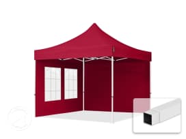 3x3 m Easy up partytent, ECONOMY staal 30mm met zijwanden (vensters), rood