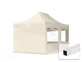 3x4,5 m Easy up partytent, ECONOMY staal 30m met zijwanden (panorama), crème