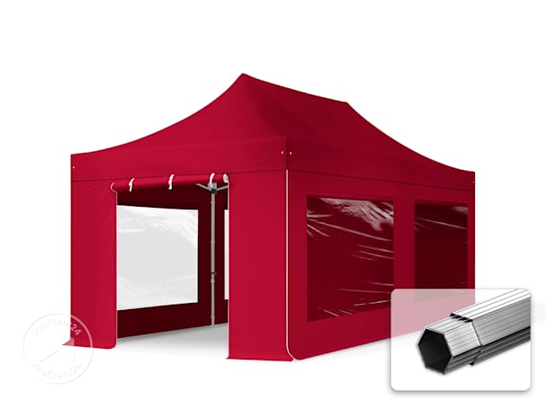 3x6 m Easy up partytent met zijwanden (4 panorama), PROFESSIONAL alu 40mm, rood 3x6 m Easy up partytent met zijwanden (4 panorama), PROFESSIONAL alu 40mm, rood
