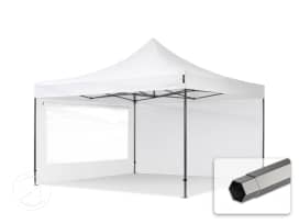 4x4 m Easy up partytent, PREMIUM staal 40mm met zijwanden (panorama), wit 4x4 m Easy up partytent, PREMIUM staal 40mm met zijwanden (panorama), wit