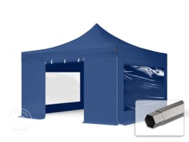 4x4 m Easy up partytent, PREMIUM staal 40mm met zijwanden (panorama), blauw 4x4 m Easy up partytent, PREMIUM staal 40mm met zijwanden (panorama), blauw